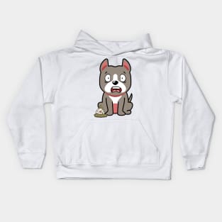 Funny grey dog steps on a dirty diaper Kids Hoodie